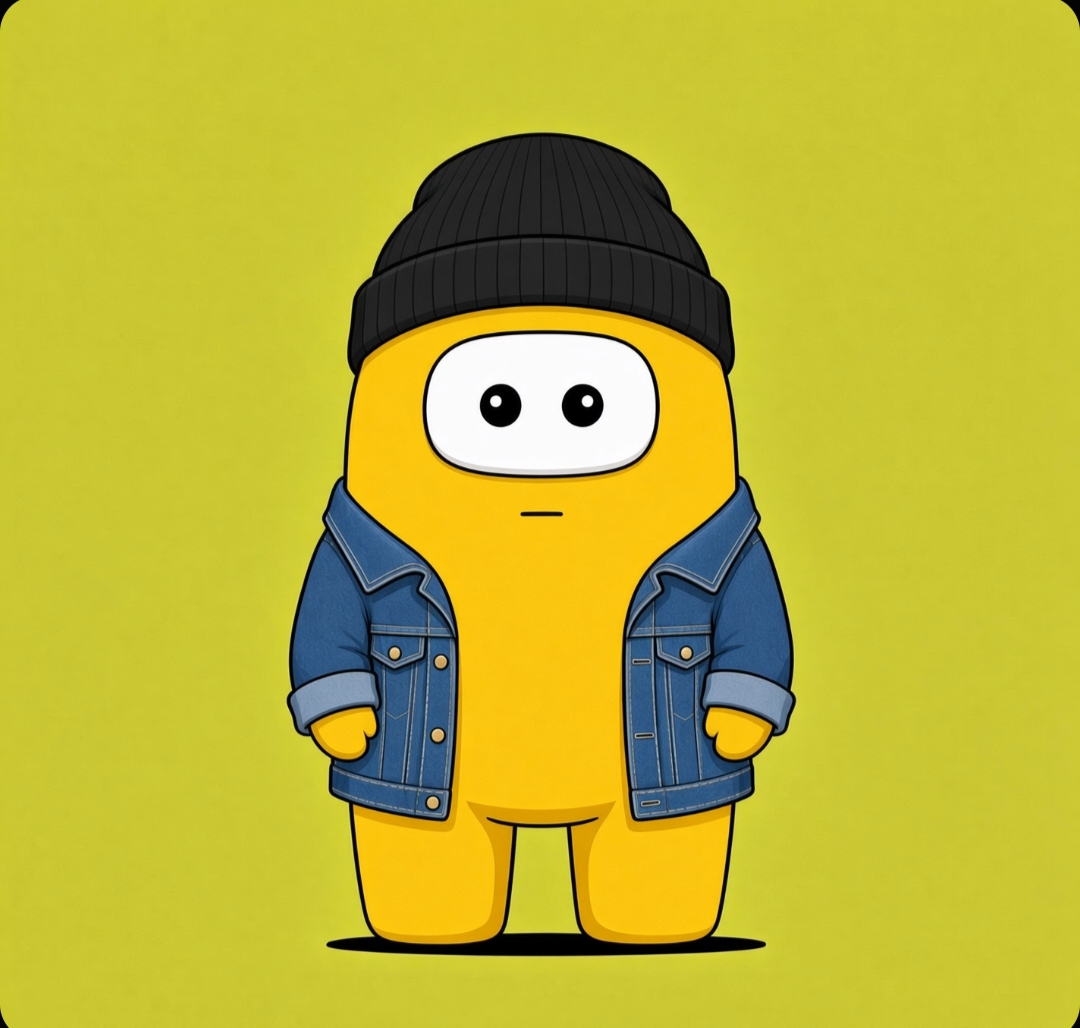 Yellow LilBud wearing a black beanie and denim jacket